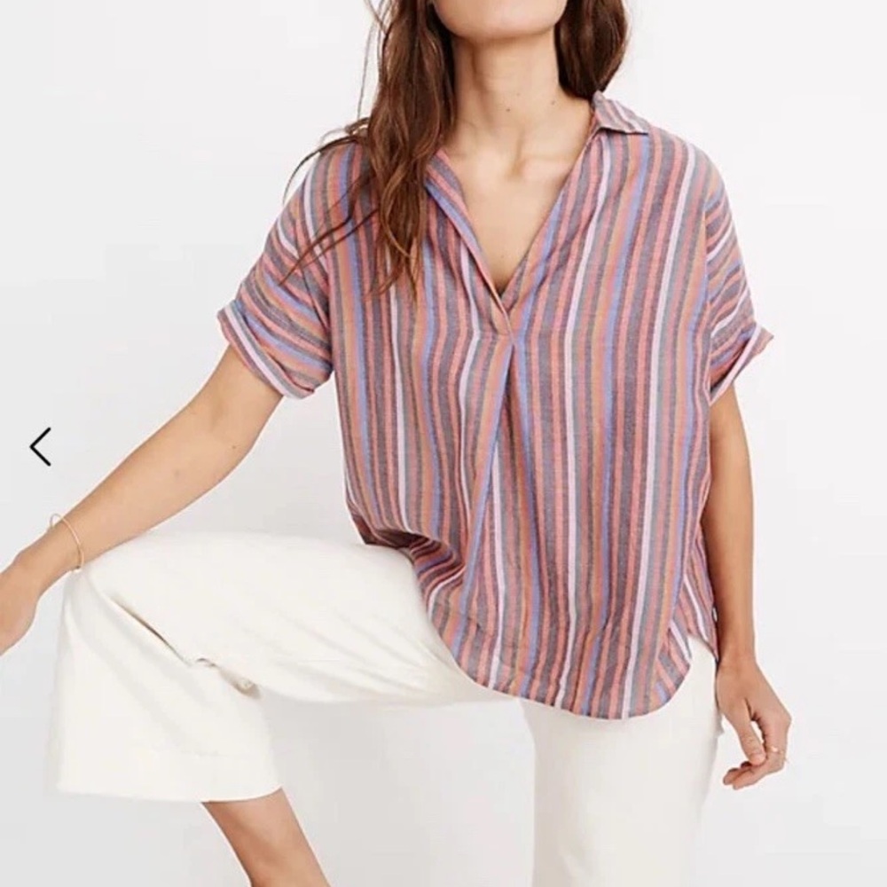 Madewell Purple and Pink Cuffed Sleeve Button Down Shirt